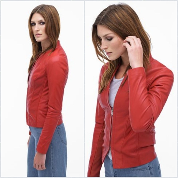 Danier Poppy Red Leather Jacket - Picture 2 of 8